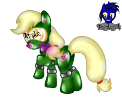 Size: 2990x2553 | Tagged: safe, artist:damlanil, derpibooru import, applejack, earth pony, latex pony, original species, pony, bdsm, bondage, bracelet, close-up, clothes, collar, encasement, female, gas mask, hazmat pony drone, hazmat suit, heart, hypnosis, image, jewelry, latex, living latex, mare, mask, mind control, png, raised hoof, restrained, rubber, rubber drone, rubber suit, shiny, shiny mane, show accurate, simple background, solo, story, story included, transformation, transparent background, vector, visor