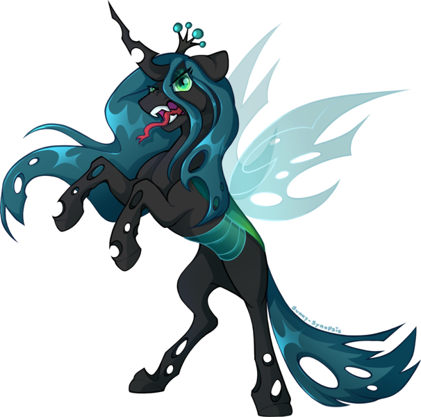 Size: 2822x2792 | Tagged: safe, alternate version, artist:sunny-synopsis, derpibooru import, queen chrysalis, commission, commissioner:reversalmushroom, image, png, simple background, solo, transparent background