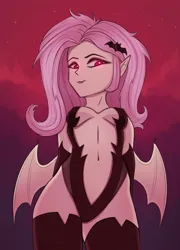 Size: 1525x2113 | Tagged: suggestive, artist:tanatos, derpibooru import, fluttershy, anthro, bat pony, absolute cleavage, bat ponified, bat wings, breasts, cleavage, clothes, female, flutterbat, image, jpeg, race swap, socks, solo, solo female, stockings, thigh highs, underwear, wings