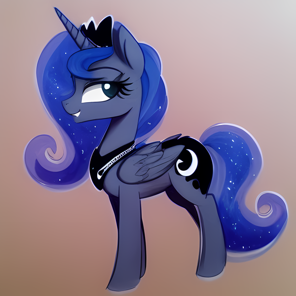 Size: 1024x1024 | Tagged: safe, derpibooru import, machine learning generated, stable diffusion, princess luna, alicorn, pony, bedroom eyes, female, image, looking back, mare, png, solo