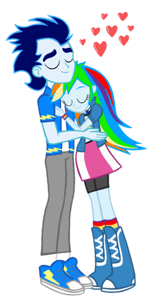 Size: 717x1400 | Tagged: safe, artist:mlplary6, derpibooru import, rainbow dash, soarin', equestria girls, eyes closed, female, heart, hug, image, love, male, png, shipping, simple background, smiling, soarindash, straight, transparent background, vector