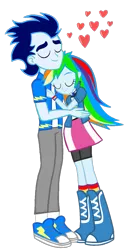 Size: 717x1400 | Tagged: safe, artist:mlplary6, derpibooru import, rainbow dash, soarin', equestria girls, eyes closed, female, heart, hug, image, love, male, png, shipping, simple background, smiling, soarindash, straight, transparent background, vector