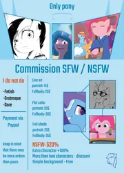 Size: 5750x8000 | Tagged: safe, artist:reinbou, derpibooru import, izzy moonbow, moondancer, pinkie pie, rainbow dash, scootaloo, trixie, earth pony, pegasus, pony, unicorn, advertisement, black and white, commission, commission info, female, filly, g5, image, information, lineart, mare, monochrome, png