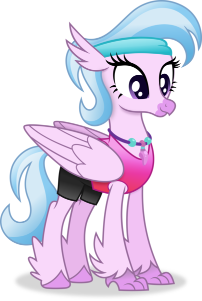 Size: 4011x5955 | Tagged: safe, artist:anime-equestria, derpibooru import, silverstream, hippogriff, 80s, alternate hairstyle, clothes, female, headband, image, jewelry, necklace, png, shorts, simple background, smiling, solo, tanktop, transparent background, vector, wings