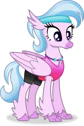 Size: 4011x5955 | Tagged: safe, artist:anime-equestria, derpibooru import, silverstream, hippogriff, 80s, alternate hairstyle, clothes, female, headband, image, jewelry, necklace, png, shorts, simple background, smiling, solo, tanktop, transparent background, vector, wings