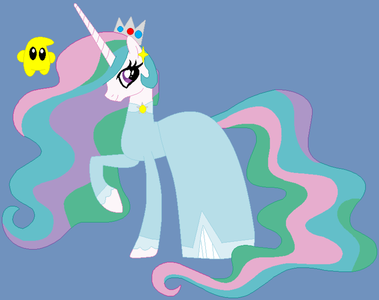 Size: 827x654 | Tagged: safe, artist:jadeharmony, derpibooru import, princess celestia, alicorn, pony, clothes, cosplay, costume, image, luma, mar10 day, png, princess rosalina, rosalina, super mario bros., super mario galaxy