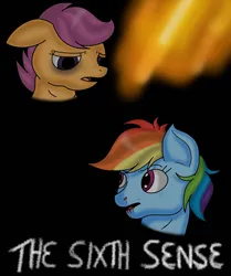 Size: 2632x3143 | Tagged: semi-grimdark, artist:taeko, derpibooru import, rainbow dash, scootaloo, pegasus, pony, 2022, bleeding from mouth, blood, derpibooru exclusive, duo, female, filly, floppy ears, foal, image, jpeg, lidded eyes, mare, nosebleed, open mouth, the sixth sense (movie)