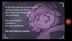 Size: 1176x675 | Tagged: safe, anonymous artist, derpibooru import, pipp petals, pegasus, pony, series:anorexic sunny, anorexia, dialogue, female, floppy ears, g5, image, implied sunny starscout, livestream, mare, phone, png, sad, tears of sadness
