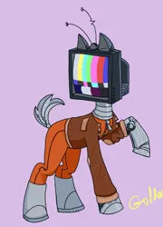 Size: 1959x2717 | Tagged: safe, derpibooru import, earth pony, pony, robot, robot pony, astronaut, boots, clothes, cosmonaut, ears up, elultimotvnauta, helmet, image, jacket, leather, leather jacket, monochrome, object head, objecthead, png, punto cero, robotic arm, shoes, solo, space helmet, television, tv head, tv helmet, youtuber