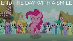 Size: 1920x1080 | Tagged: safe, derpibooru import, edit, edited screencap, editor:quoterific, screencap, bon bon, carrot top, cherry berry, cloud kicker, golden harvest, linky, lyra heartstrings, pinkie pie, rainbowshine, sassaflash, shoeshine, spring melody, sprinkle medley, sunshower raindrops, sweetie drops, a friend in deed, doctor who, image, png, ponyville