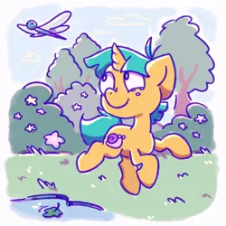 Size: 1024x1024 | Tagged: safe, artist:kukie, derpibooru import, snails, dragonfly, insect, pony, unicorn, cute, happy, image, jpeg, male, smiling, solo