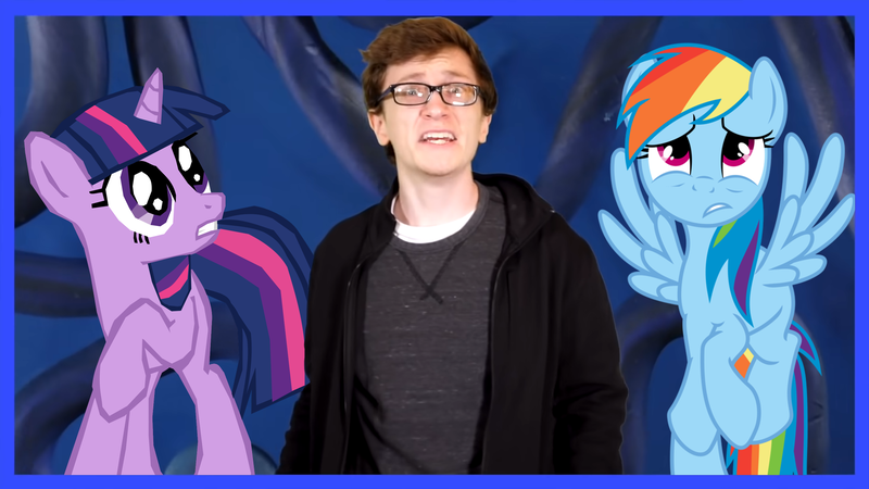 Size: 1920x1080 | Tagged: safe, artist:44nifty, derpibooru import, rainbow dash, twilight sparkle, pony, crossover, image, irl, photo, png, ponies in real life, scared, scott the woz