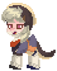 Size: 720x896 | Tagged: safe, artist:asiandra dash, derpibooru import, earth pony, pony, pony town, animated, clothes, eyes closed, genshin impact, gif, image, open mouth, pixel art, puffy cheeks, sayu (genshin impact), simple background, solo, transparent background, yawn