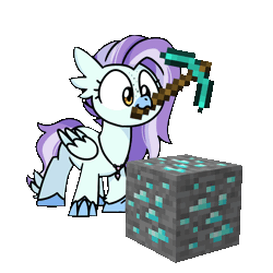 Size: 1000x1000 | Tagged: safe, artist:sugar morning, derpibooru import, oc, oc:ocean breeze (savygriffs), classical hippogriff, hippogriff, animated, commission, diamond, diamond ore, diamond pickaxe, gif, hippogriff oc, image, minecraft, mining, mouth hold, pickaxe, ych result