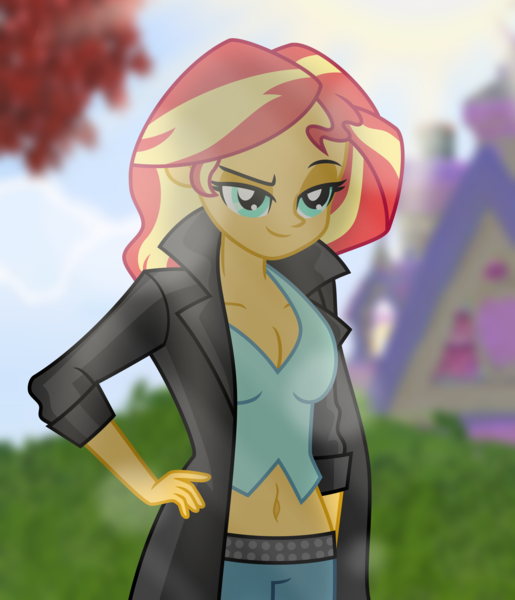 Size: 4944x5760 | Tagged: safe, artist:emeraldblast63, derpibooru import, sunset shimmer, equestria girls, belly button, breasts, cleavage, clothes, female, image, midriff, png, solo