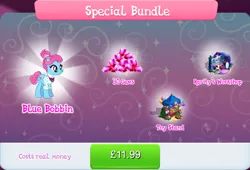 Size: 1267x861 | Tagged: safe, derpibooru import, official, blue bobbin, pony, unicorn, balloon, bundle, bush, clothes, costs real money, english, female, gameloft, gem, glasses, hair bun, horn, image, jpeg, mannequin, mare, mirror, mobile game, my little pony: magic princess, numbers, plushie, sale, text