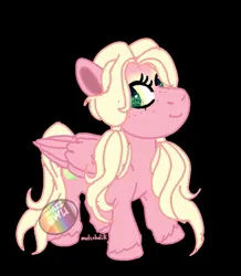 Size: 629x722 | Tagged: safe, artist:nayladoodles, derpibooru import, oc, oc:jubilee, unofficial characters only, pegasus, pony, base used, black background, chibi, female, folded wings, green eyes, image, jpeg, mare, offspring, parent:big macintosh, parent:fluttershy, parents:fluttermac, pegasus oc, pink coat, signature, simple background, smiling, traditional art, wings