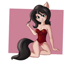Size: 2708x2372 | Tagged: suggestive, artist:qbellas, derpibooru import, oc, anthro, anthro oc, clothes, corset, female, image, kneeling, looking at you, panties, png, simple background, solo, solo female, underwear
