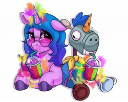 Size: 2048x1638 | Tagged: safe, artist:zendoratpw, derpibooru import, izzy moonbow, duo, g5, image, jpeg, señor butterscotch, smoothie