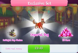Size: 1266x860 | Tagged: safe, derpibooru import, official, dog, bundle, clothes, costs real money, english, gameloft, gem, hat, image, jpeg, lantern, lunar new year, mobile game, my little pony: magic princess, numbers, pot, sale, solo, solo focus, statue, text