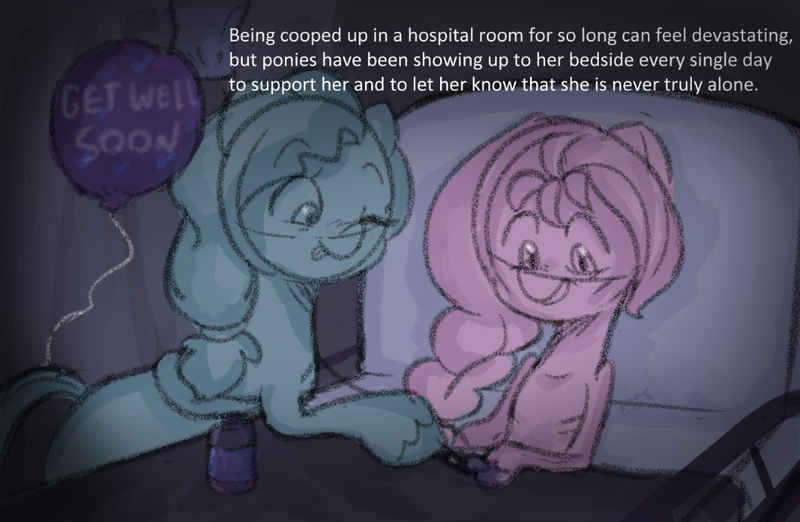 Size: 1058x690 | Tagged: safe, anonymous artist, derpibooru import, sunny starscout, series:anorexic sunny, anorexia, balloon, g5, get well soon, hoof polish, hooficure, image, jazz hooves, png, recovery, skinny, thin