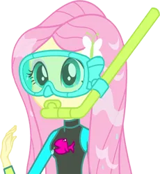 Size: 2319x2520 | Tagged: safe, artist:homersimpson1983, derpibooru import, edit, edited screencap, screencap, fluttershy, equestria girls, equestria girls series, forgotten friendship, background removed, clothes, dive mask, female, fluttershy's wetsuit, goggles, image, not a vector, png, simple background, snorkel, solo, swimsuit, transparent background, wet hair, wetsuit