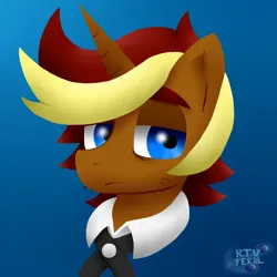 Size: 1200x1200 | Tagged: safe, alternate version, artist:rick velarde, derpibooru import, oc, unofficial characters only, pony, unicorn, bust, commission, glasses, gradient background, icon, image, jpeg, lidded eyes, looking at you, male, portrait, solo, stallion, stubble