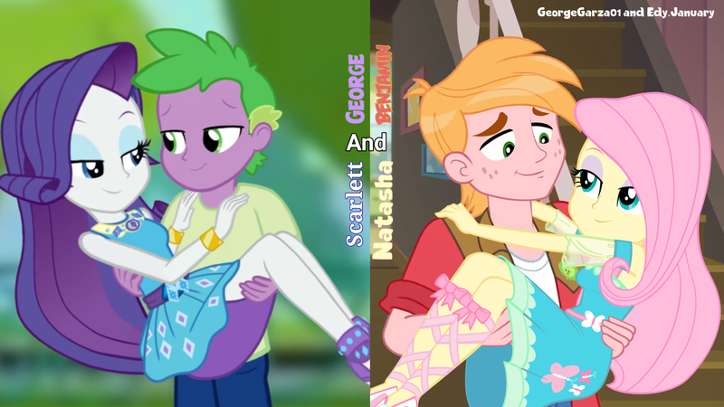 Size: 1920x1080 | Tagged: safe, anonymous artist, artist:edy_january, artist:georgegarza01, derpibooru import, edit, edited screencap, screencap, big macintosh, fluttershy, rarity, spike, human, equestria girls, bedroom eyes, bridal carry, carrying, female, fluttermac, human spike, humanized, image, looking at each other, looking at someone, male, png, shipping, smiling, smiling at each other, sparity, straight