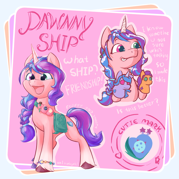 Size: 4500x4500 | Tagged: safe, artist:felldeal, derpibooru import, izzy moonbow, sunny starscout, oc, oc:dawnny ship, unicorn, fusion, g5, image, png