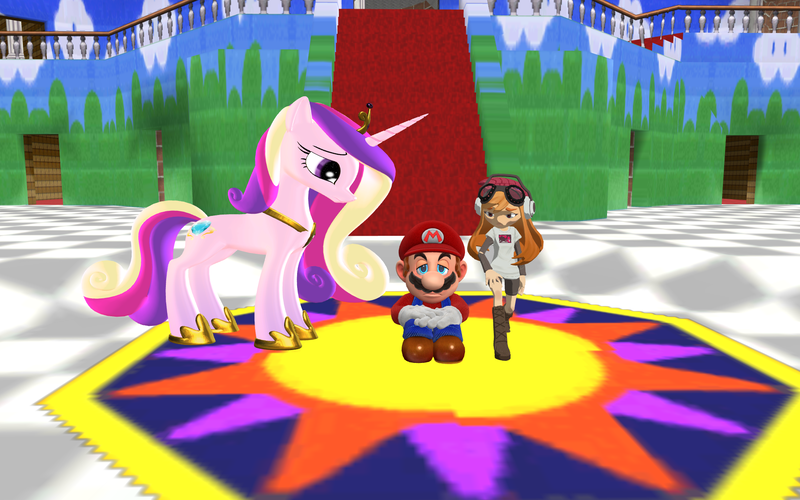 Size: 1920x1200 | Tagged: safe, artist:puzzlshield2, derpibooru import, princess cadance, pony, 3d, crossover, image, mario, mmd, png, sad, smg4, super mario 64, super mario bros.