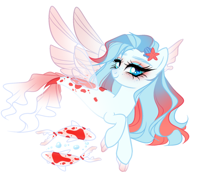 Size: 1700x1460 | Tagged: safe, artist:just-silvushka, derpibooru import, oc, unofficial characters only, pegasus, pony, seapony (g4), starfish, adoptable, base used, blue eyes, bubble, clothes, cute, digital art, dorsal fin, eyelashes, eyeshadow, female, fin wings, fins, fish tail, flowing mane, flowing tail, fusion, image, looking at you, makeup, mare, png, seaponified, see-through, simple background, smiling, smiling at you, solo, species swap, spread wings, swimming, tail, transparent background, underwater, water, wings