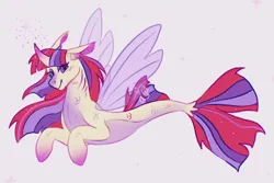 Size: 1093x731 | Tagged: safe, artist:topolok, derpibooru import, moondancer, alicorn, pony, seapony (g4), alicornified, blushing, clothes, curved horn, cute, digital art, dorsal fin, eyelashes, eyeshadow, female, fin wings, fins, fish tail, flowing mane, flowing tail, gills, horn, image, jpeg, lidded eyes, looking at you, magic, makeup, mare, multicolored hair, ocean, purple eyes, race swap, seaponified, seapony moondancer, see-through, simple background, smiling, smiling at you, solo, sparkles, species swap, swimming, tail, underwater, water, white background, wings