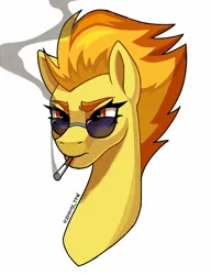 Size: 960x1250 | Tagged: safe, artist:zendoratpw, derpibooru import, spitfire, pegasus, pony, bust, cigarette, eyelashes, female, image, jpeg, mare, solo, sunglasses