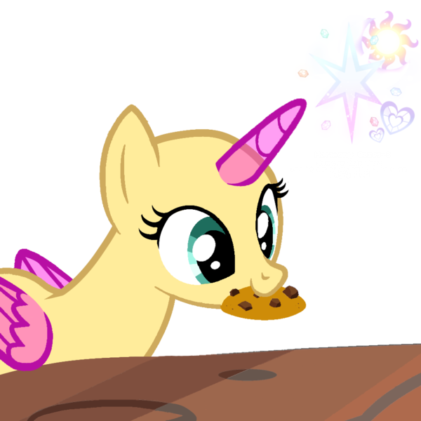 Size: 1000x1000 | Tagged: safe, artist:harmonyvitality-yt, derpibooru import, oc, oc:cookie hunter, unofficial characters only, alicorn, pony, alicorn oc, bald, base, cookie, eyelashes, female, food, horn, image, mare, mouth hold, png, simple background, transparent background, wings