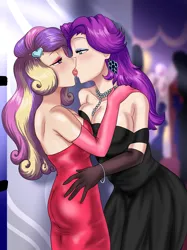 Size: 1529x2048 | Tagged: suggestive, artist:thebrokencog, derpibooru import, descent, princess cadance, spoiled rich, human, asymmetrical docking, bedroom eyes, bracelet, breasts, busty princess cadance, busty spoiled rich, cheating, cleavage, clothes, commission, crack shipping, dress, drool, drool string, ear piercing, earring, evening gloves, eyeshadow, female, females only, french kiss, gloves, hairpin, hand on shoulder, hand on waist, hiding, humanized, image, infidelity, jewelry, kissing, lesbian, long gloves, makeup, milf, necklace, party, piercing, png, princess cheatdance, sexy, shipping, sinfully sexy, sloppy kissing, spoildance, spoiled milf, wife