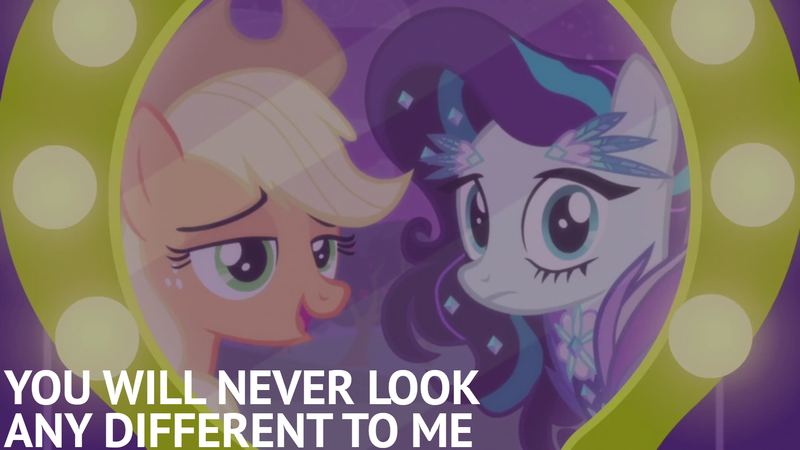 Size: 1920x1080 | Tagged: safe, derpibooru import, edit, edited screencap, editor:quoterific, screencap, applejack, coloratura, the mane attraction, doctor who, image, png