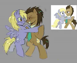 Size: 1573x1287 | Tagged: safe, artist:trixieacc06, derpibooru import, derpy hooves, doctor whooves, time turner, earth pony, pegasus, pony, doctorderpy, female, image, jpeg, male, shipping, smiling, standing on two hooves, straight
