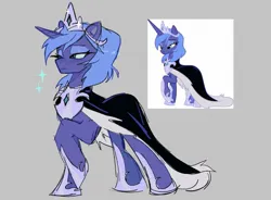 Size: 1343x986 | Tagged: safe, alternate version, artist:trixieacc06, derpibooru import, princess luna, alicorn, pony, cape, clothes, crown, image, jewelry, jpeg, raised hoof, regalia, solo, standing