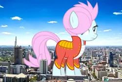 Size: 2048x1365 | Tagged: safe, artist:spaceponies, derpibooru import, edit, editor:jaredking779, soigne folio, earth pony, pony, background pony, clothes, female, giant pony, giant/macro earth pony, giantess, highrise ponies, image, irl, jpeg, kenya, macro, mare, mega giant, nairobi, photo, ponies in real life, solo