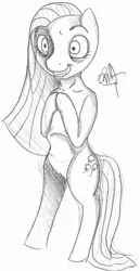 Size: 598x1160 | Tagged: safe, artist:deathnugget-afro, derpibooru import, pinkie pie, earth pony, semi-anthro, creepy, creepy grin, grayscale, grin, hooves together, image, monochrome, old art, pencil drawing, pinkamena diane pie, png, smiling, solo, traditional art