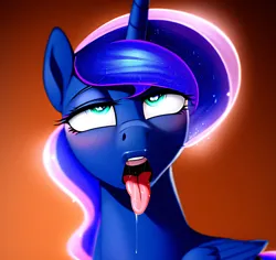 Size: 2900x2732 | Tagged: suggestive, derpibooru import, machine learning generated, purplesmart.ai, stable diffusion, princess luna, ahegao, bedroom eyes, drool, image, looking pleasured, open mouth, png, salivating, tongue out
