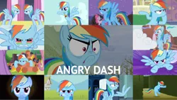 Size: 1280x722 | Tagged: safe, derpibooru import, editor:quoterific, rainbow dash, buffalo, 2 4 6 greaaat, a canterlot wedding, bats!, dragonshy, griffon the brush off, keep calm and flutter on, over a barrel, parental glideance, princess twilight sparkle (episode), tanks for the memories, the end in friend, the mysterious mare do well, the return of harmony, angry, cloud, disguise, disguised changeling, do i look angry, floppy ears, hedge maze, image, locker room, png, wing hands, wingless, wings
