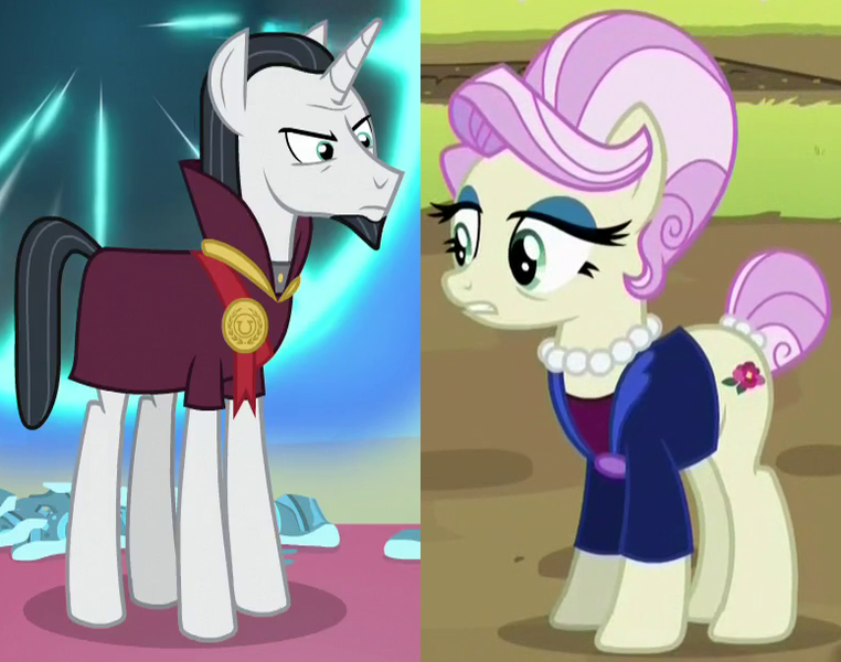 Size: 776x611 | Tagged: safe, derpibooru import, edit, edited screencap, screencap, chancellor neighsay, rosetta, earth pony, pony, unicorn, brotherhooves social, school daze, beehive hairdo, blazer, clothes, coat, crack shipping, cropped, eyeshadow, facial hair, female, goatee, image, jacket, jewelry, makeup, male, mare, medallion, necklace, pearl necklace, png, shipping, shirt, stallion, straight