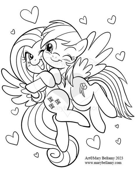 Size: 501x648 | Tagged: safe, artist:marybellamy, derpibooru import, fluttershy, rainbow dash, black and white, cheek to cheek, female, floating heart, flutterdash, grayscale, heart, hug, image, jpeg, lesbian, lineart, looking at each other, looking at someone, monochrome, one eye closed, one eye open, shipping, simple background, smiling, spread wings, watermark, white background, wings