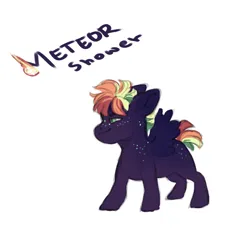 Size: 2715x2549 | Tagged: safe, artist:pinekelpiano, derpibooru import, oc, oc:meteor shower, unofficial characters only, pegasus, pony, colt, foal, freckles, image, magical lesbian spawn, male, multicolored mane, offspring, parent:rainbow dash, parent:tempest shadow, parents:tempestdash, png, simple background, solo, white background