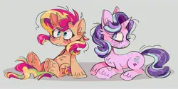 Size: 4096x2067 | Tagged: safe, artist:sadlittlecacti, derpibooru import, starlight glimmer, sunset shimmer, pony, unicorn, blushing, cute, duo, female, image, jpeg