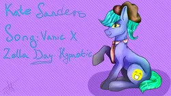 Size: 1280x720 | Tagged: safe, derpibooru import, oc, oc:kate, earth pony, pony, hat, image, jpeg, purple, sitting, smiling