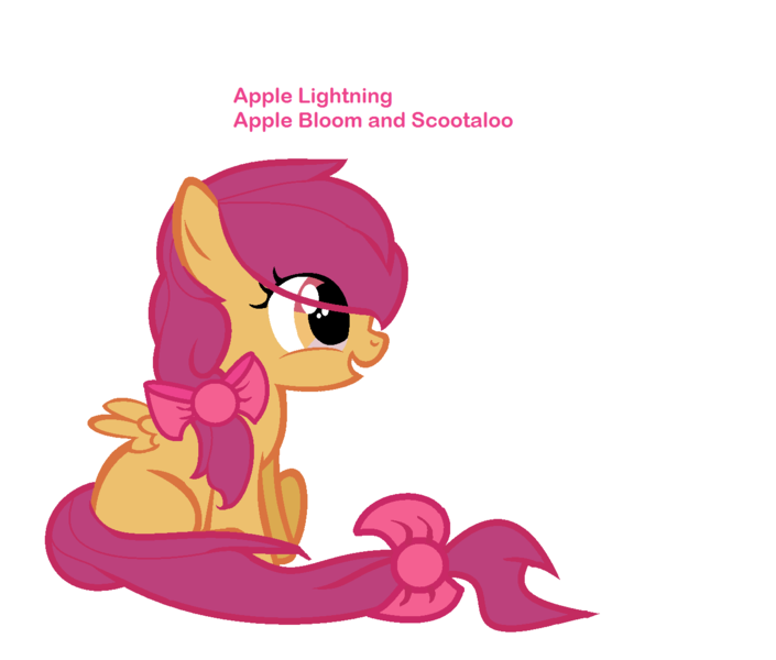 Size: 1365x1161 | Tagged: safe, artist:harmonicdreemur1308, derpibooru import, apple bloom, scootaloo, pegasus, pony, bow, eyelashes, female, filly, foal, fusion, hair bow, image, png, simple background, smiling, solo, white background