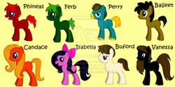 Size: 564x283 | Tagged: artist needed, safe, derpibooru import, ponified, pony, candace flynn, ferb fletcher, image, isabella garcia shapiro, jpeg, misspelling, perry the platypus, phineas and ferb, phineas flynn