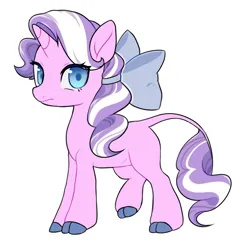 Size: 1024x1024 | Tagged: safe, artist:lawillowsea, derpibooru import, diamond tiara, classical unicorn, pony, unicorn, alternate universe, bow, cloven hooves, female, filly, hair bow, image, leonine tail, looking at you, png, race swap, simple background, solo, tail, unshorn fetlocks, white background